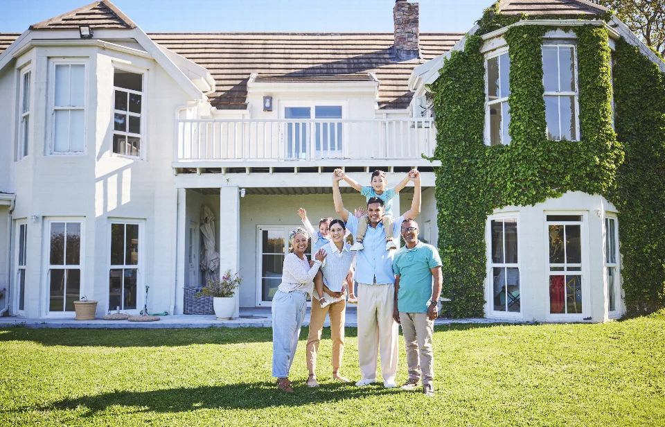 A family outside a residential home